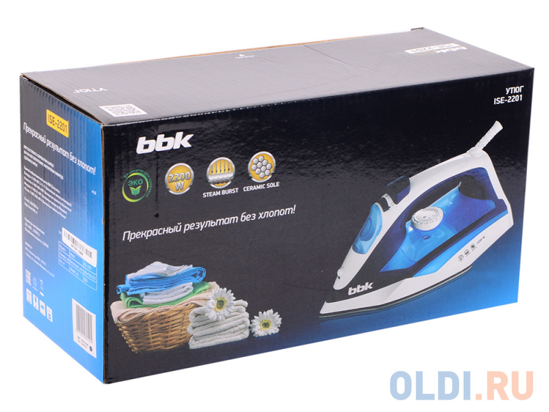 Утюг BBK ISE-2201, 2200Вт, керам. подошва, подача пара, вертикал. отпаривание, паровой удар, противокапля, темно-синий фото