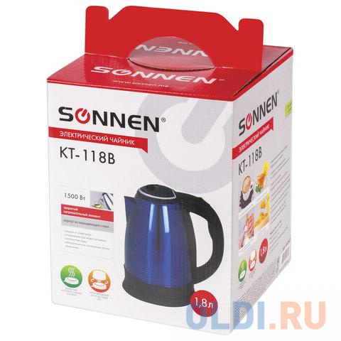 Чайник электрический Sonnen KT-118B 1500 Вт синий 1.8 л нержавеющая сталь фото