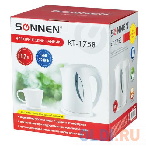 Чайник электрический Sonnen KT-1758 2200 Вт белый 1.7 л пластик фото