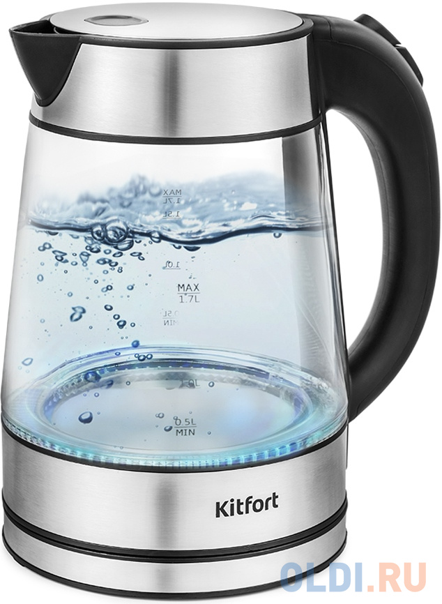 Чайник электрический Kitfort КТ-6105 нержавеющая сталь/черный (корпус: нержавеющая сталь/стекло) - фото 1