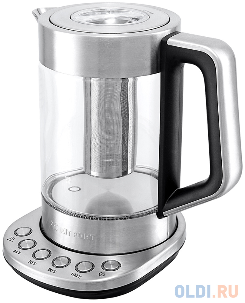 Чайник KITFORT КТ-622 2200 Вт прозрачный серебристый 1.7 л стекло кофемолка kitfort кт 1329 200 вт серебристый