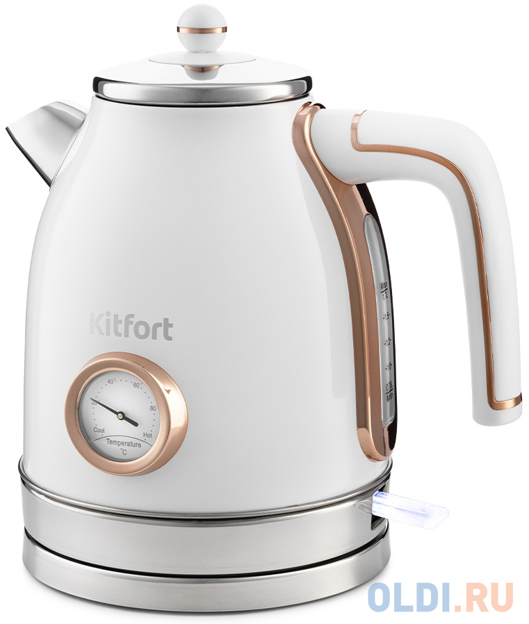 Чайник электрический KITFORT KT-6102-3 2150 Вт белый золотистый 1.7 л нержавеющая сталь kitfort чайник kt 6140 1 бело фиолетовый
