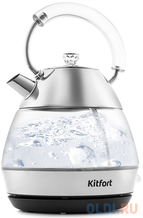 Чайник электрический KITFORT KT-678 2200 Вт серебристый 1.7 л металл/стекло чайник с крышкой porcelaine du reussy solene 400 мл