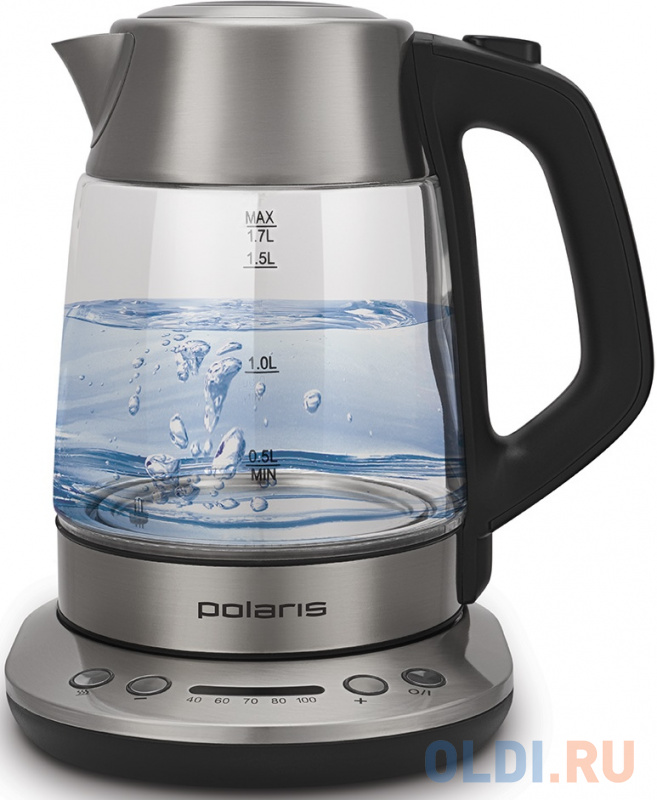

Чайник электрический Polaris PWK 1777CGLD 1.7л. 1800Вт черный (корпус: нержавеющая сталь/стекло), Серебристый