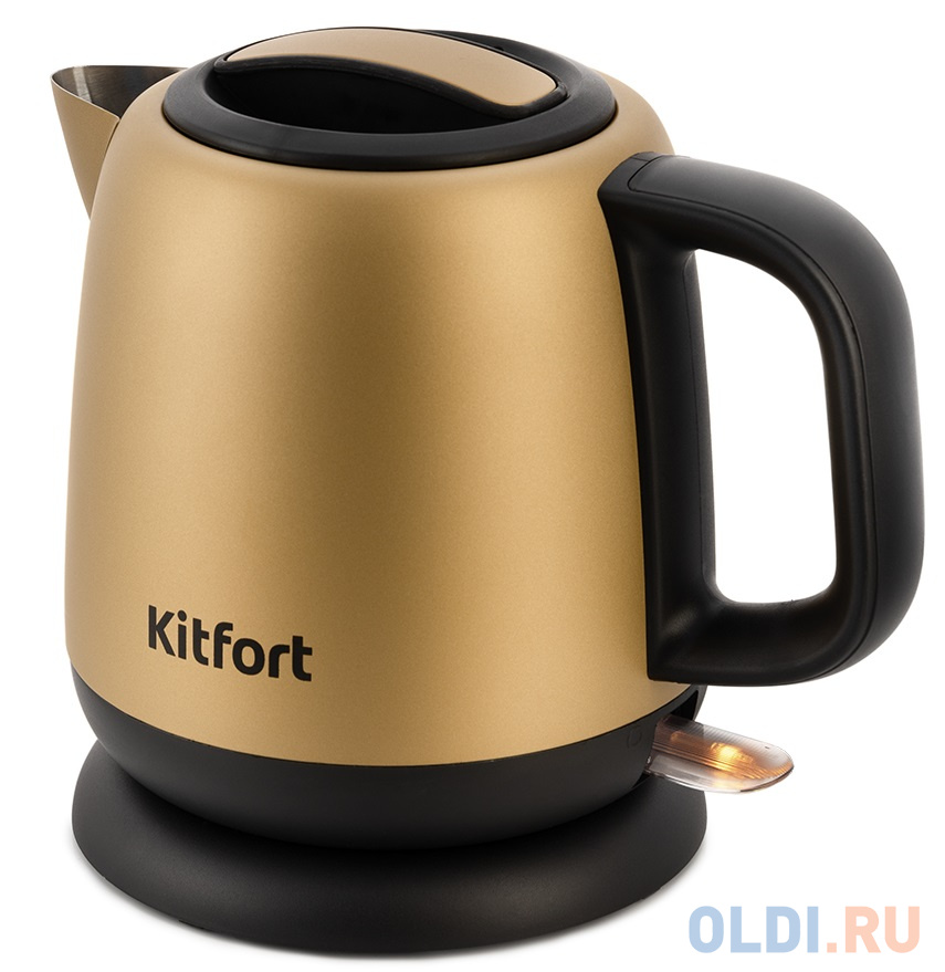 Чайник электрический Kitfort KT-6111 1л. 1630Вт золотистый/черный (корпус: нержавеющая сталь) тостер kitfort кт 6221 870вт нержавеющая сталь