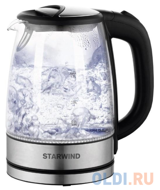 Чайник электрический StarWind SKG5210 2200 Вт серебристый чёрный 1.7 л металл/стекло