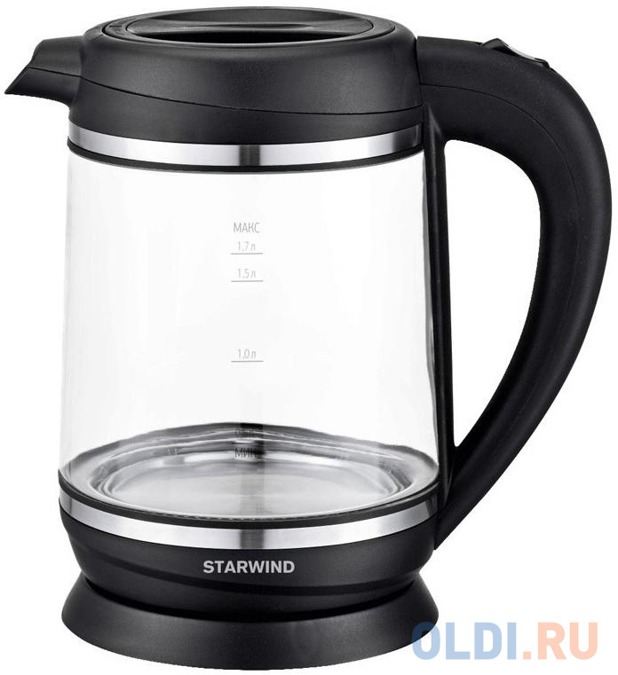 Чайник электрический Starwind SKG2023 1.7л. 2200Вт черный/серебристый (корпус: стекло) - фото 1