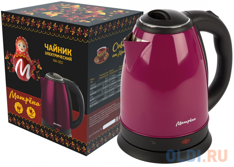 

ЧАЙНИК ЭЛЕКТР. "МАТРЁНА" MA-002 1,8 Л (1/12) СТАЛЬ (БОРДОВЫЙ)