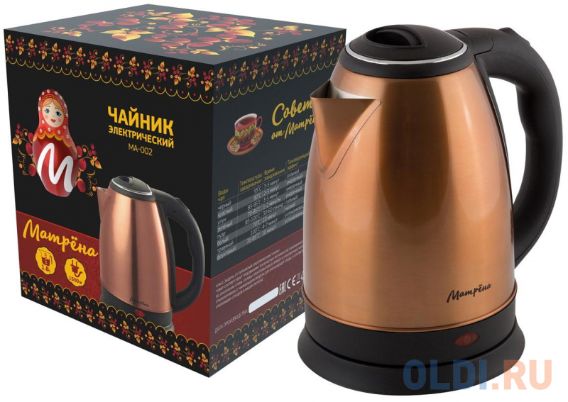 

ЧАЙНИК ЭЛЕКТР. "МАТРЁНА" MA-002 1,8 Л (1/12) СТАЛЬ (МЕДНЫЙ)