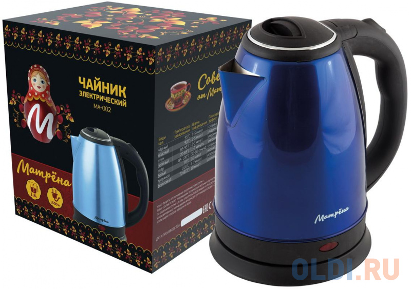 

ЧАЙНИК ЭЛЕКТР. "МАТРЁНА" MA-002 1,8 Л (1/12) СТАЛЬ (СИНИЙ