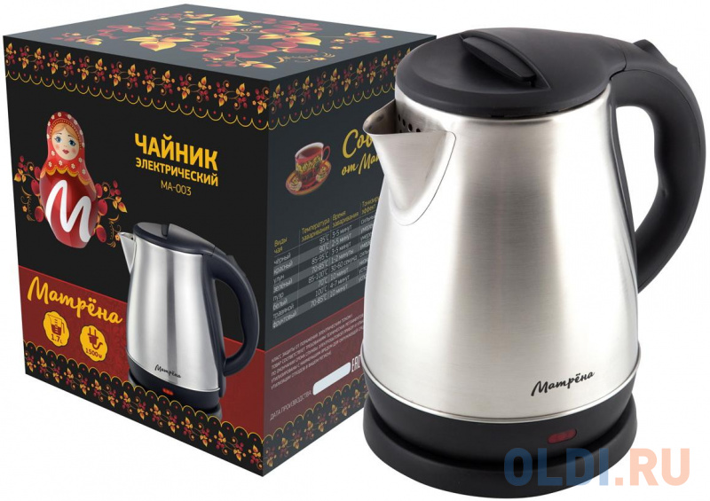 

Чайник электрический Матрёна MA-003 1500 Вт серый 1.7 л металл