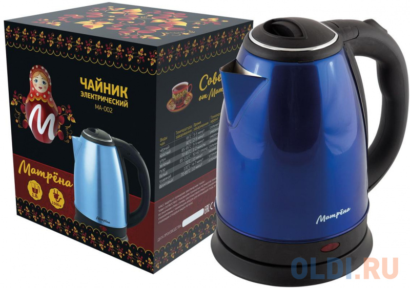 

ЧАЙНИК ЭЛЕКТР. "МАТРЁНА" MA-002 1,8 Л (1/12) СТАЛЬ (СИНИЙ