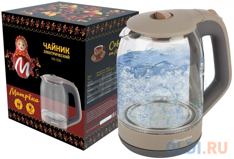 

ЧАЙНИК ЭЛЕКТР. "МАТРЁНА" MA-006 1,8 Л (1/12) СТЕКЛО, ПЛАСТИК (БЕЖЕВЫЙ)