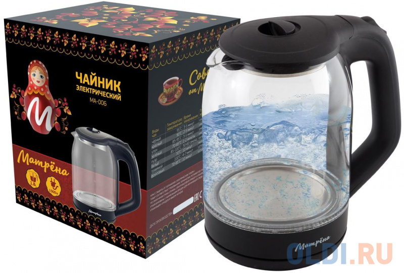 

ЧАЙНИК ЭЛЕКТР. "МАТРЁНА" MA-006 1,8 Л (1/12) СТЕКЛО, ПЛАСТИК (ЧЕРНЫЙ)