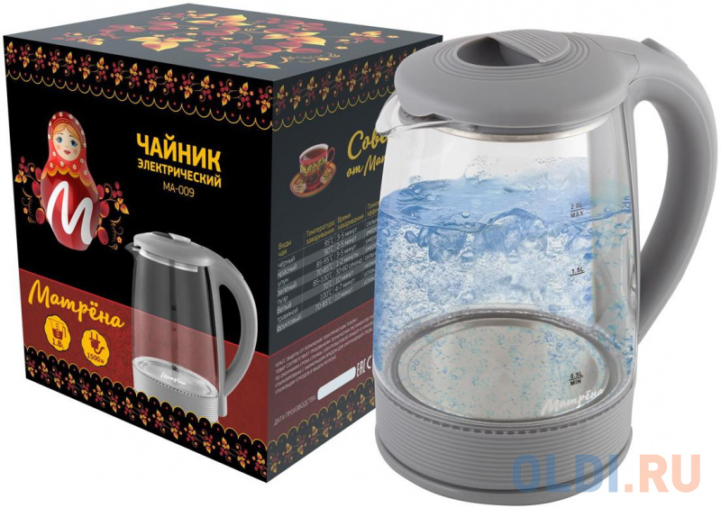 

ЧАЙНИК ЭЛЕКТР. "МАТРЁНА" MA-009 2 Л (1/12) СТЕКЛО, ПЛАСТИК (СЕРЫЙ