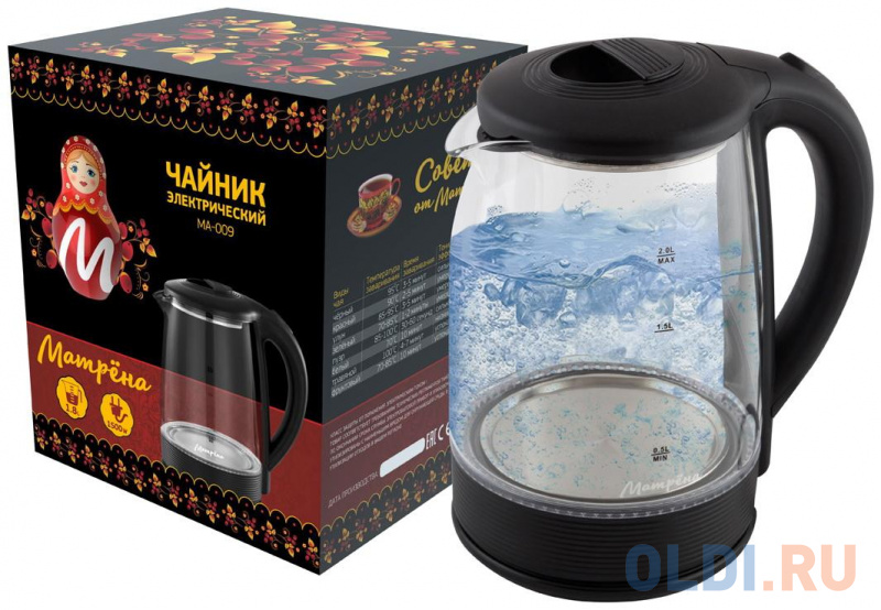 

ЧАЙНИК ЭЛЕКТР. "МАТРЁНА" MA-009 2 Л (1/12) СТЕКЛО, ПЛАСТИК (ЧЕРНЫЙ
