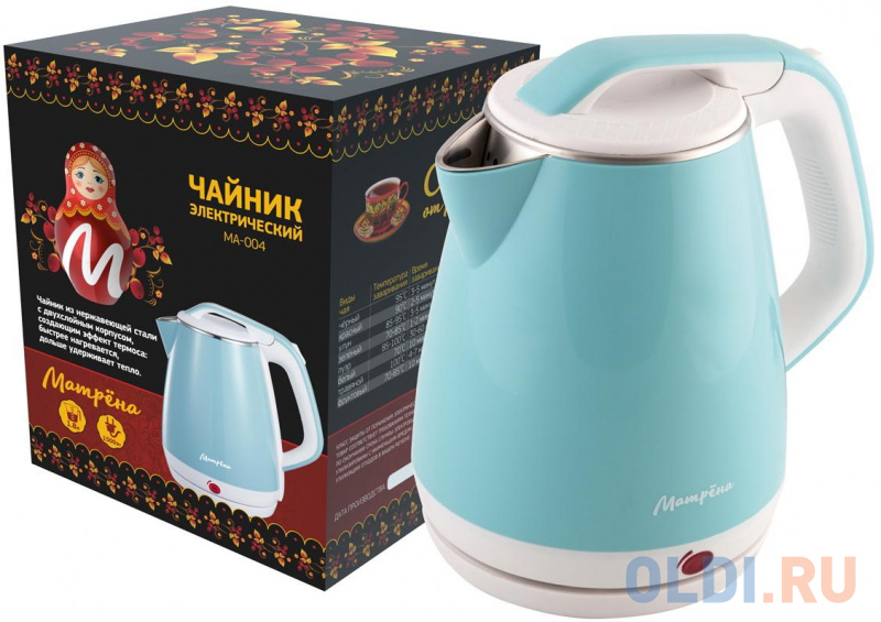 

ЧАЙНИК ЭЛЕКТР. "МАТРЁНА" MA-004 1,8 Л (1/12) СТАЛЬ (ГОЛУБОЙ)