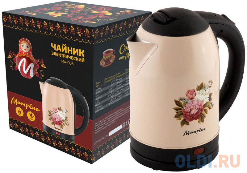 

Чайник электрический Матрёна MA-005 1500 Вт бежевый 2 л металл