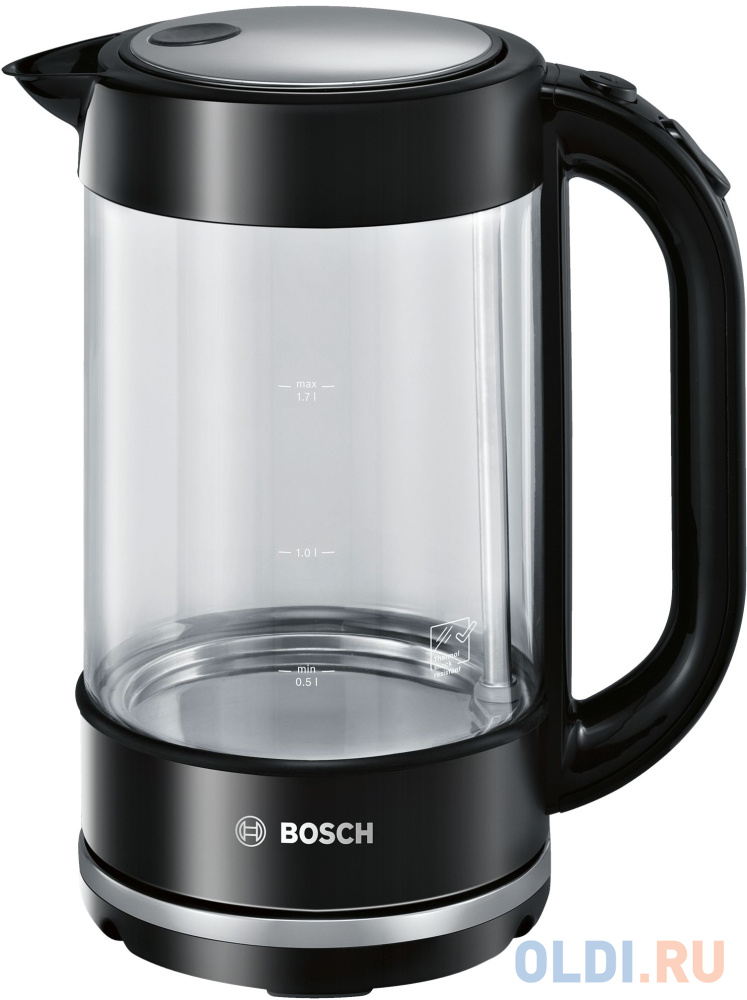 Чайник электрический Bosch TWK70B03 1.7л. 2400Вт черный (корпус: стекло) чайник электрический brayer br1026 2200 вт чёрный 1 8 л пластик стекло