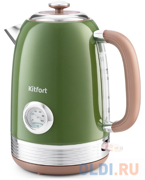 Чайник электрический Kitfort KT-6110 1.7л. 2200Вт зеленый (корпус: нержавеющая сталь) чайник электрический kitfort kt 6121 3 1 7л 2200вт синий корпус нержавеющая сталь пластик