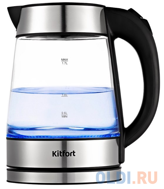 Чайник электрический Kitfort KT-6118 1.7л. 2200Вт прозрачный/серебристый (корпус: стекло) - фото 1