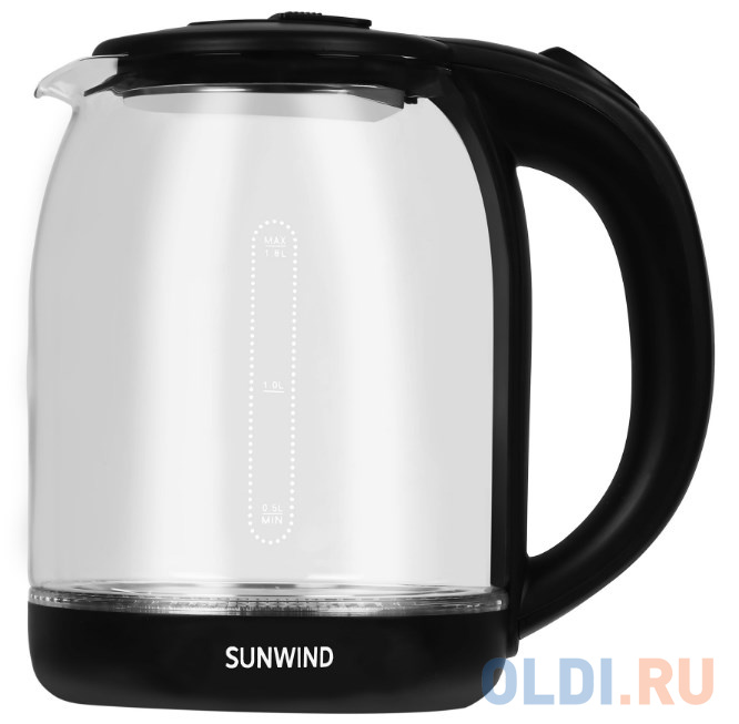 Чайник электрический SunWind SUN-K-002 1.8л. 1500Вт прозрачный/черный (корпус: стекло) фото
