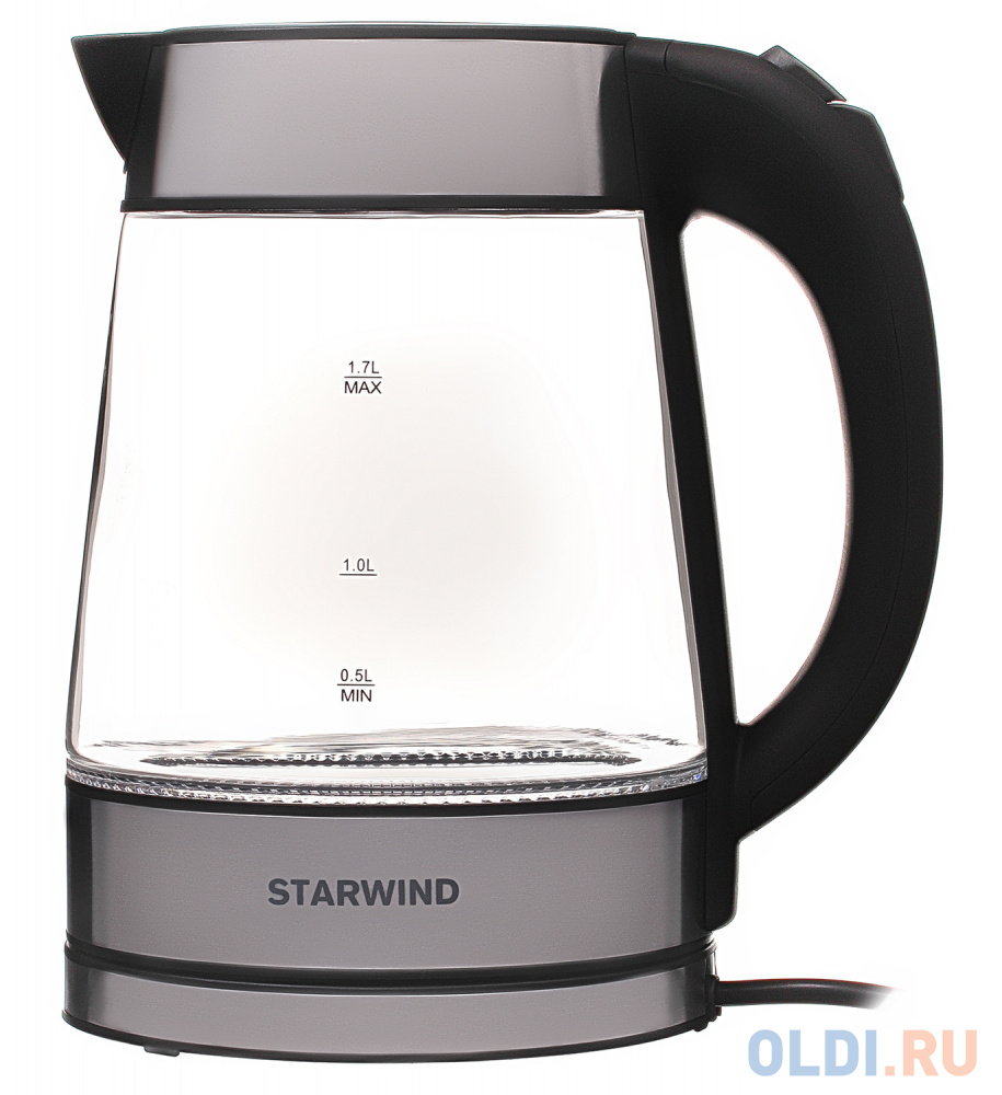 Чайник электрический StarWind SKG3311 2200 Вт серебристый чёрный 1.7 л пластик/стекло чайник электрический energy e 250 1 7 л стекло пластик