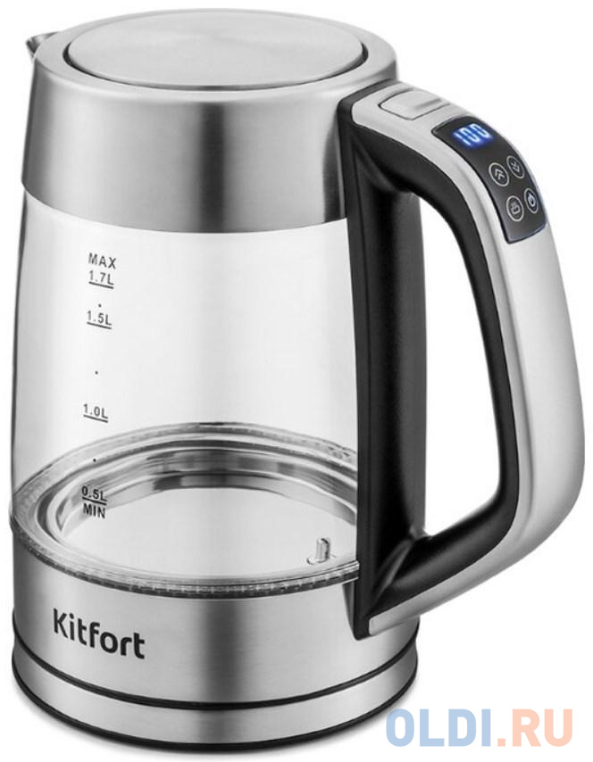 Чайник электрический Kitfort КТ-6114 1.7л. 2200Вт серебристый/черный (корпус: стекло)
