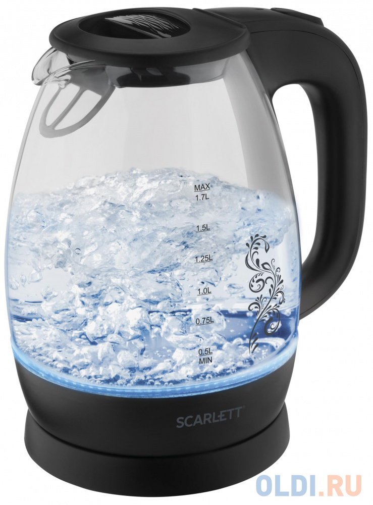 Чайник Scarlett SC-EK27G34 2200 Вт чёрный 1.7 л стекло термопот kitfort kt 2521 1600 вт белый чёрный 2 л пластик стекло