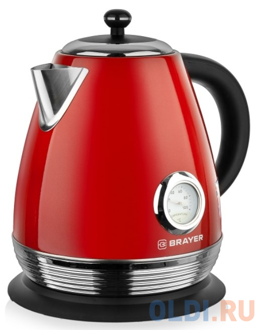 BRAYER 1007BR-RD Электрический чайник BRAYER , 2200 Вт, 1,7 л, Strix, автоотключ, нержав.сталь, встроен.терм, цвет красный - фото 2