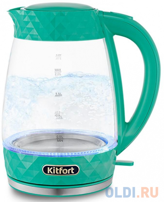 

Чайник электрический Kitfort KT-6123-3 2л. 2200Вт бирюзовый (корпус: стекло)
