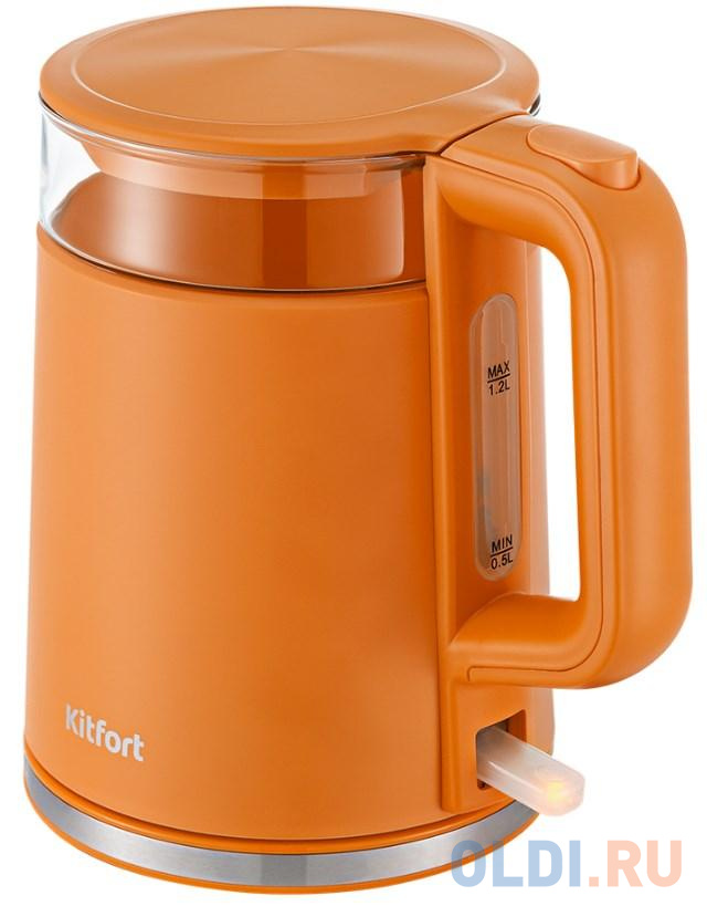 Чайник электрический Kitfort KT-6124-4 1.2л. 2200Вт оранжевый (корпус: пластик) отпариватель напольный kitfort кт 9157 2200вт серый оранжевый