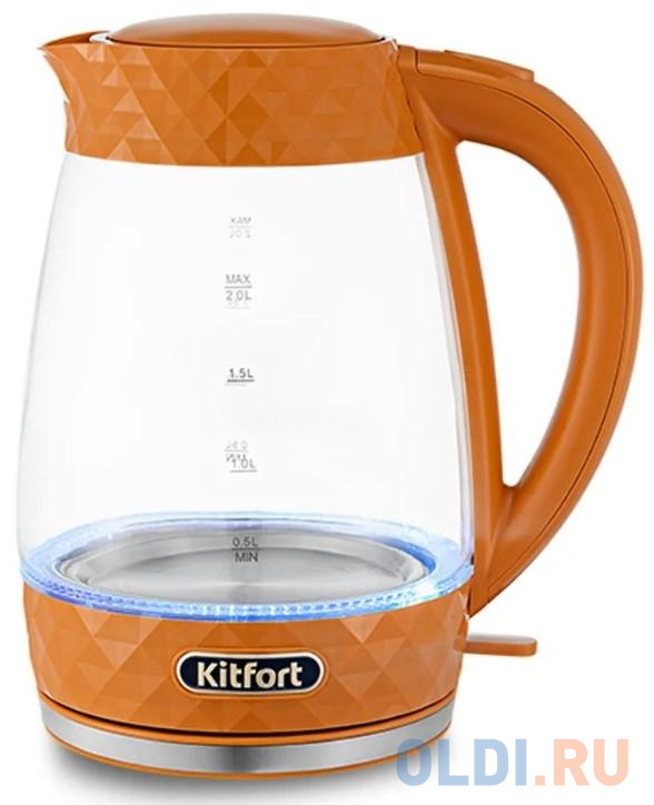 Чайник электрический Kitfort KT-6123-4 2л. 2200Вт оранжевый (корпус: стекло), размер (ШхГхВ) 15х12.80х25 см - фото 1
