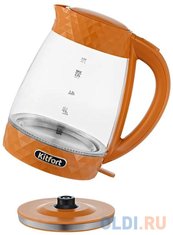 Чайник электрический Kitfort KT-6123-4 2л. 2200Вт оранжевый (корпус: стекло), размер (ШхГхВ) 15х12.80х25 см - фото 3
