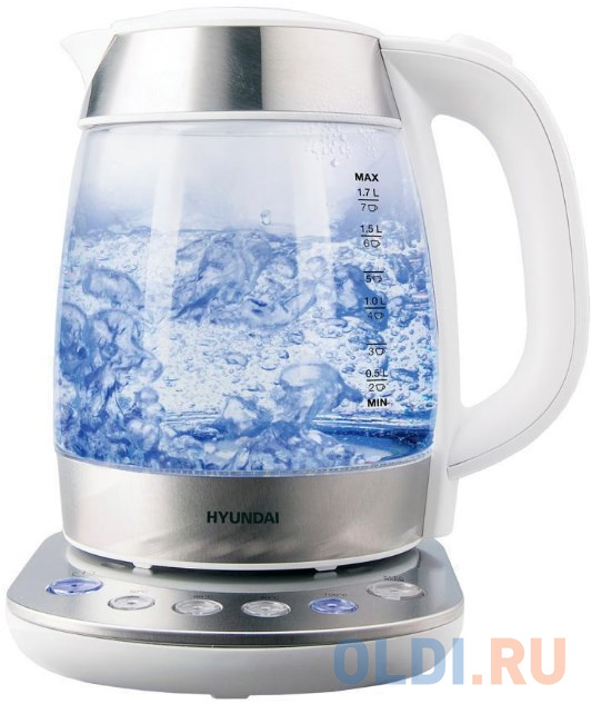 Чайник электрический Hyundai HYK-G4033 1.7л. 2200Вт белый/серебристый (корпус: стекло)