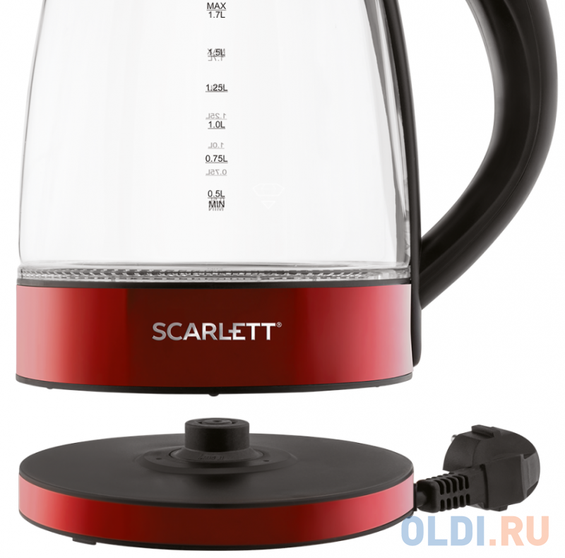 Чайник электрический Scarlett SC-EK27G99 2200 Вт красный 1.7 л стекло фото