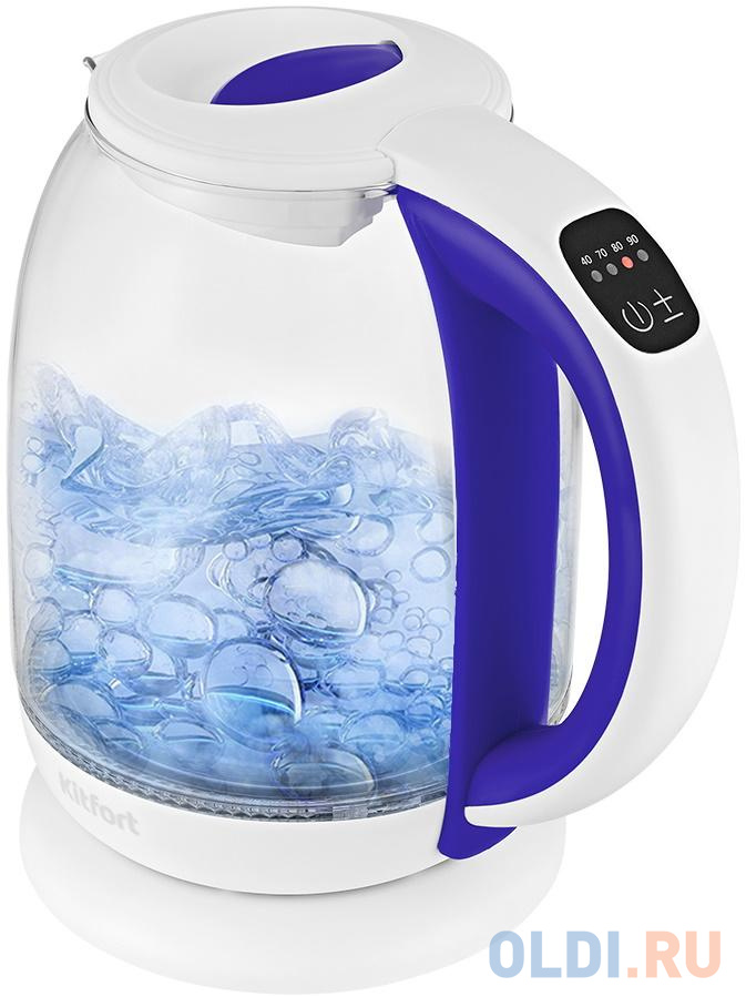 Чайник электрический KITFORT КТ-6140-1 2200 Вт белый фиолетовый 1.7 л пластик/стекло