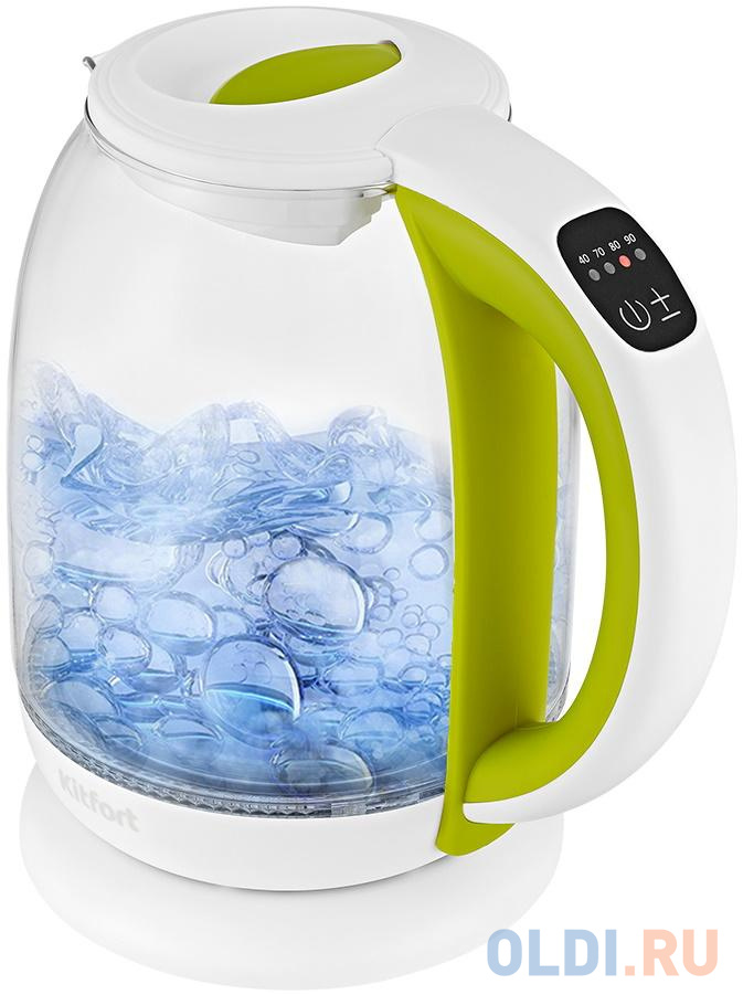 Чайник электрический KITFORT КТ-6140-2 2200 Вт белый салатовый 1.7 л пластик/стекло измельчитель электрический kitfort кт 3050 1 белый фиолетовый