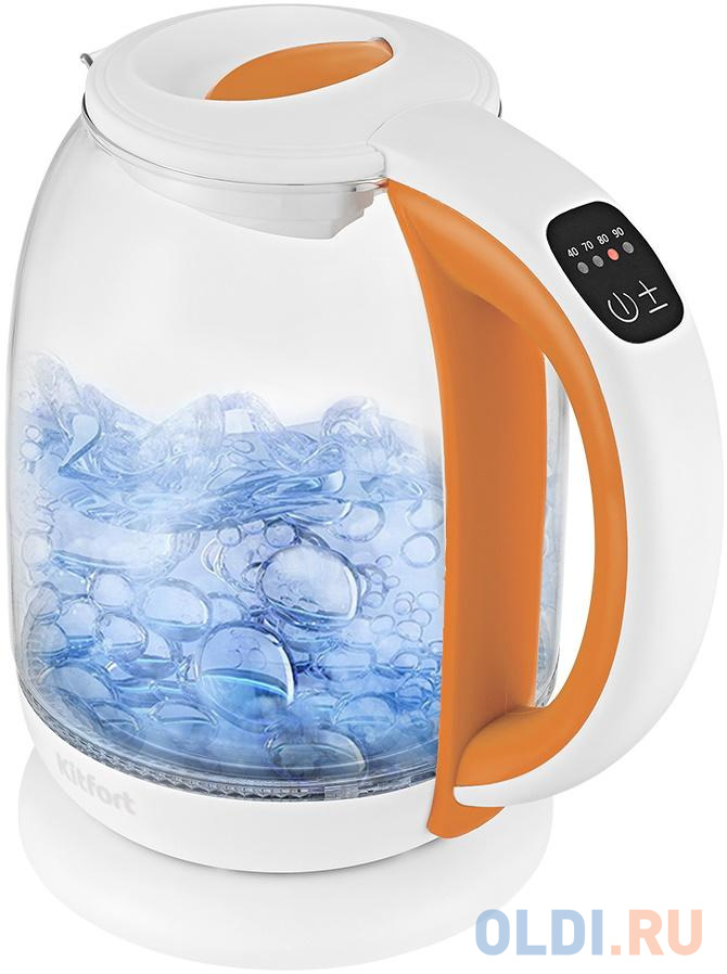 Чайник электрический KITFORT КТ-6140-4 2200 Вт белый оранжевый 1.7 л пластик/стекло