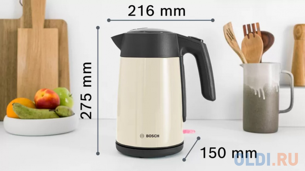 Чайник электрический Bosch TWK7L467 1.7л. 2400Вт бежевый (корпус: нержавеющая сталь) Вид№3