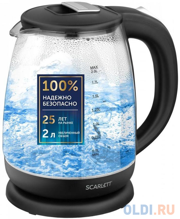 Чайник электрический Scarlett SC-EK27G80 1800 Вт чёрный 2 л пластик/стекло чайник электрический scarlett sc ek27g19 2200 вт серебристый чёрный 2 2 л металл стекло