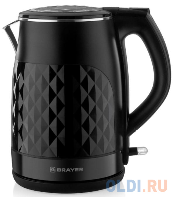 Чайник электрический Brayer 1043BR-BK 2200 Вт чёрный 1.5 л нержавеющая сталь чайник электрический magnit rmk 3301 2200 вт серебристый чёрный матовый 2 л нержавеющая сталь