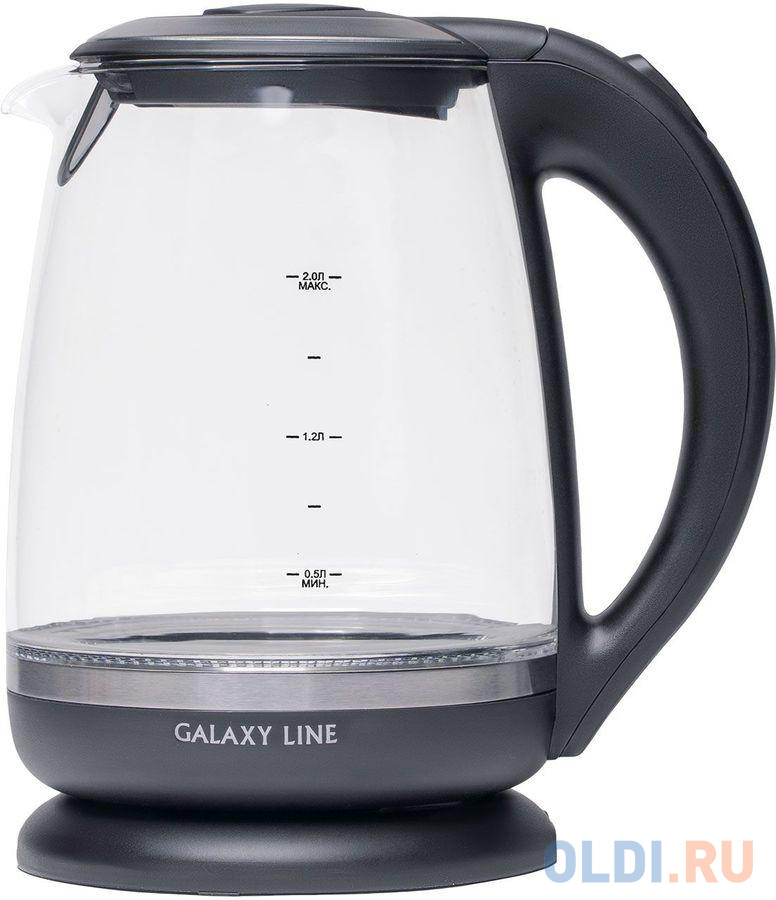 Чайник электрический GALAXY GL 0559 2200 Вт чёрный 2 л стекло, цвет черный, размер 22х18,7х25 см. - фото 2