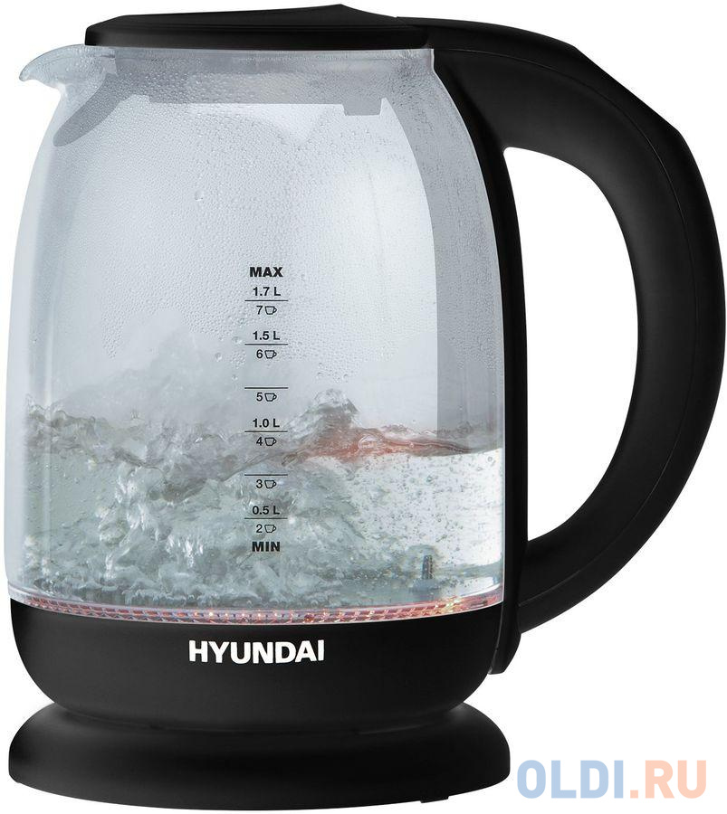 Чайник электрический Hyundai HYK-S3809 2200 Вт чёрный 1.7 л пластик/стекло, цвет черный - фото 1