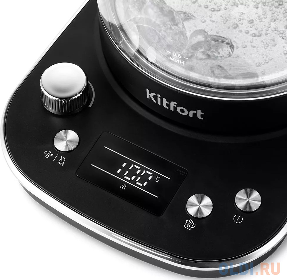 Чайник электрический KITFORT КТ-6157 2200 Вт чёрный нержавеющея сталь 1.6 л пластик/стекло фото