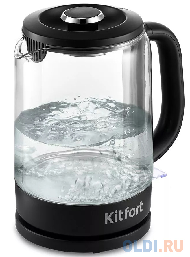 Чайник электрический KITFORT КТ-6156 2200 Вт чёрный 1.5 л пластик/стекло чайник электрический brayer br1026 2200 вт чёрный 1 8 л пластик стекло