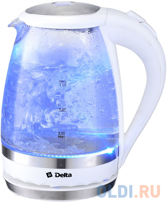 Чайник DELTA DL-1202 2200 Вт белый 1.5 л стекло