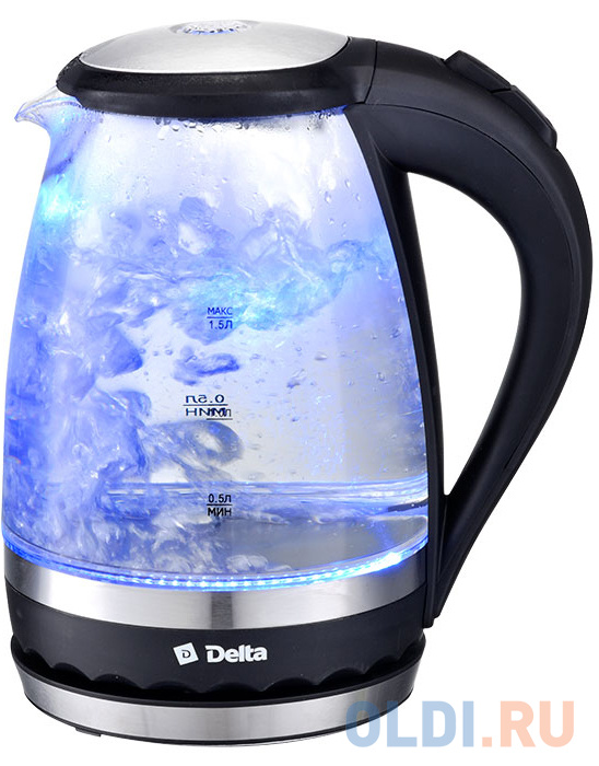 Чайник электрический DELTA DL-1202 2200 Вт чёрный 1.5 л стекло
