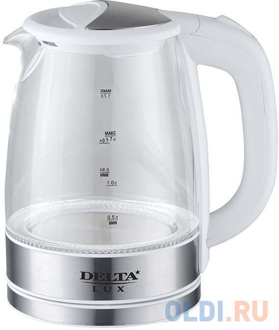 Чайник электрический DELTA LUX DL-1204W 2200 Вт белый 1.7 л стекло