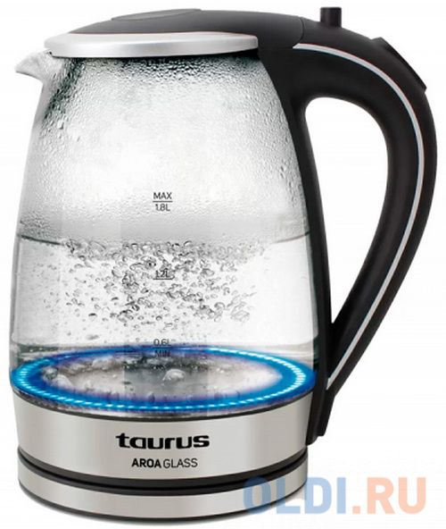 Чайник электрический Taurus Aroa Glass 2200 Вт серебристый чёрный 1.8 л пластик/стекло отпариватель taurus sliding care force 2200
